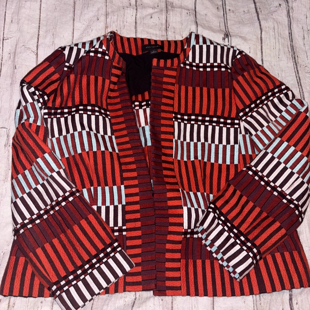Ann Taylor Mala Stripe Tapestry Cotton Blend Blazer Jacket 14 - Picture 3 of 5